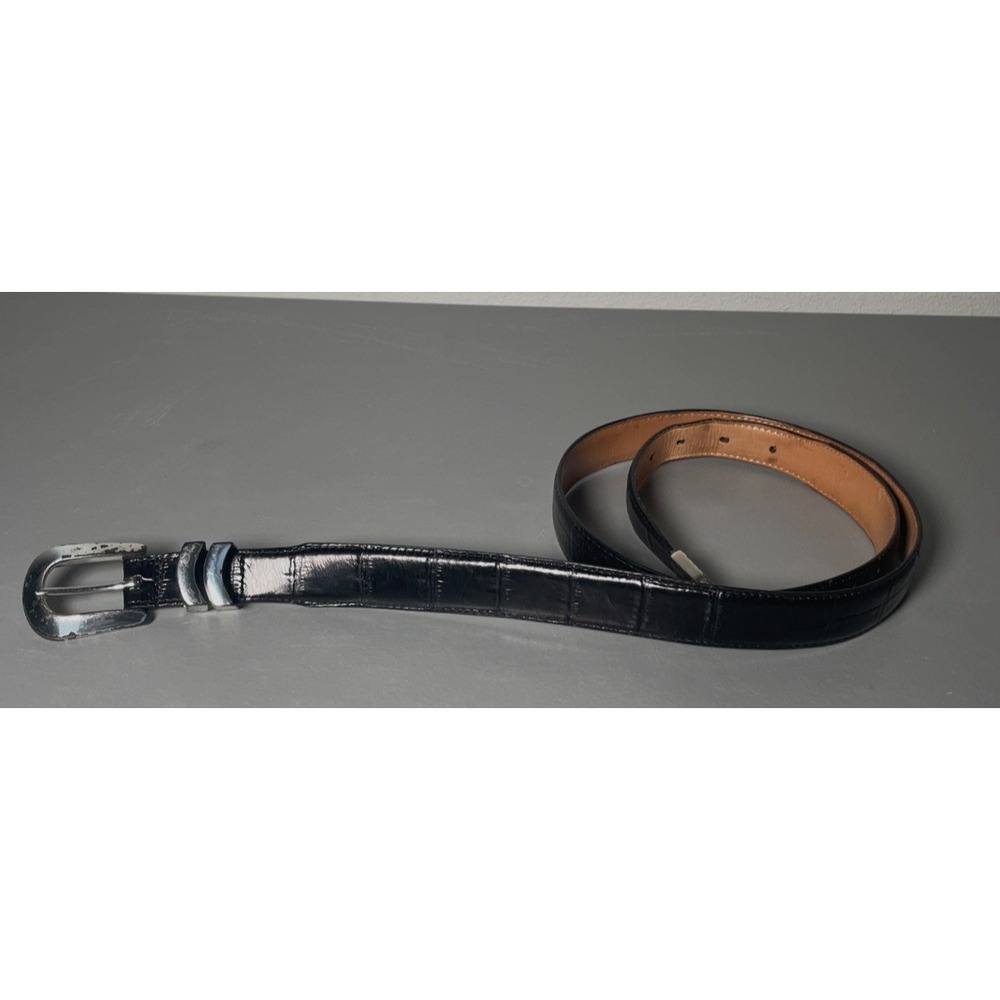 Mens Black Alligator Embossed Belt‎ 19403 Size 42 Silver Buckle